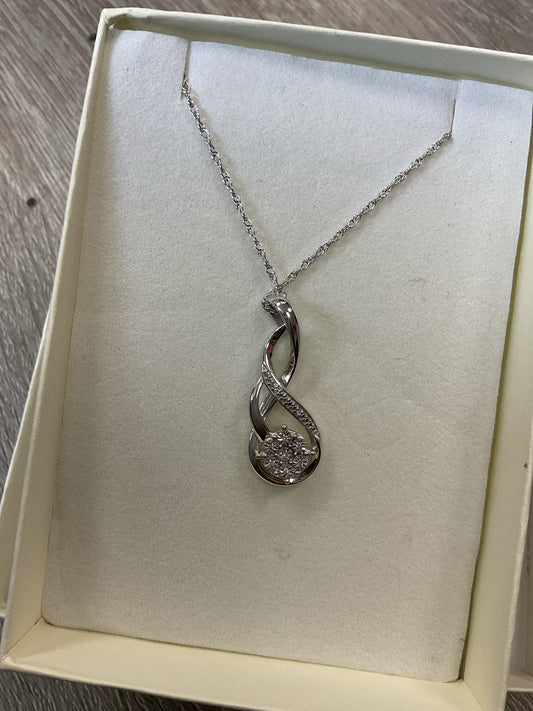 Sterling Silver Necklace diamond swirl pendant New