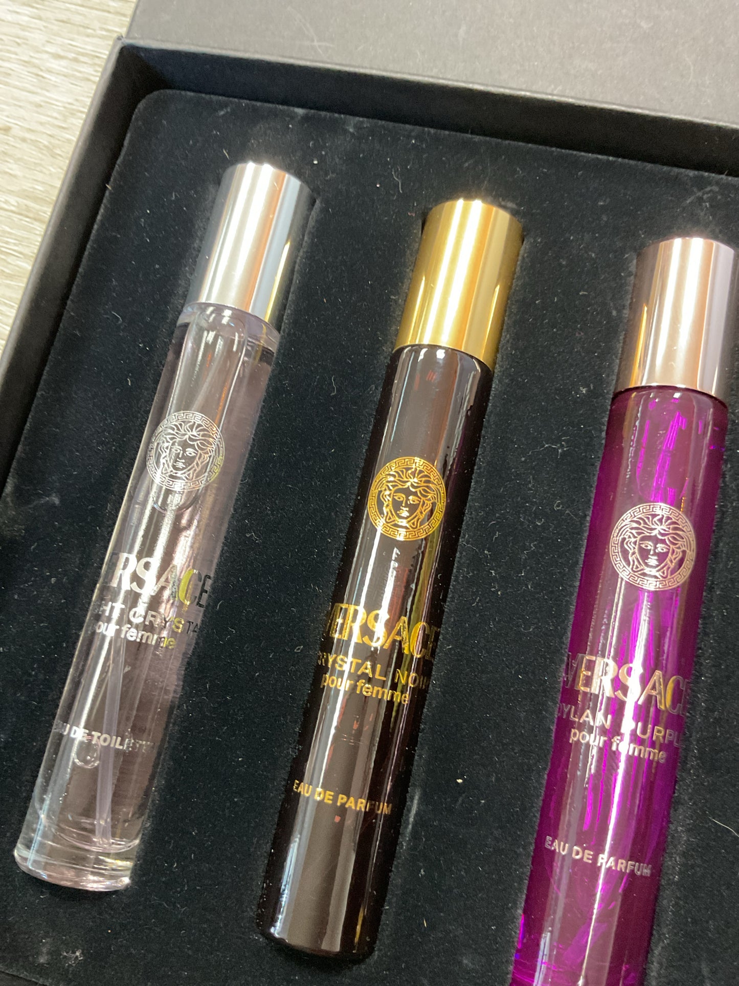 perfume Versace 3pc travel sprays Crystal Dylan and Bright