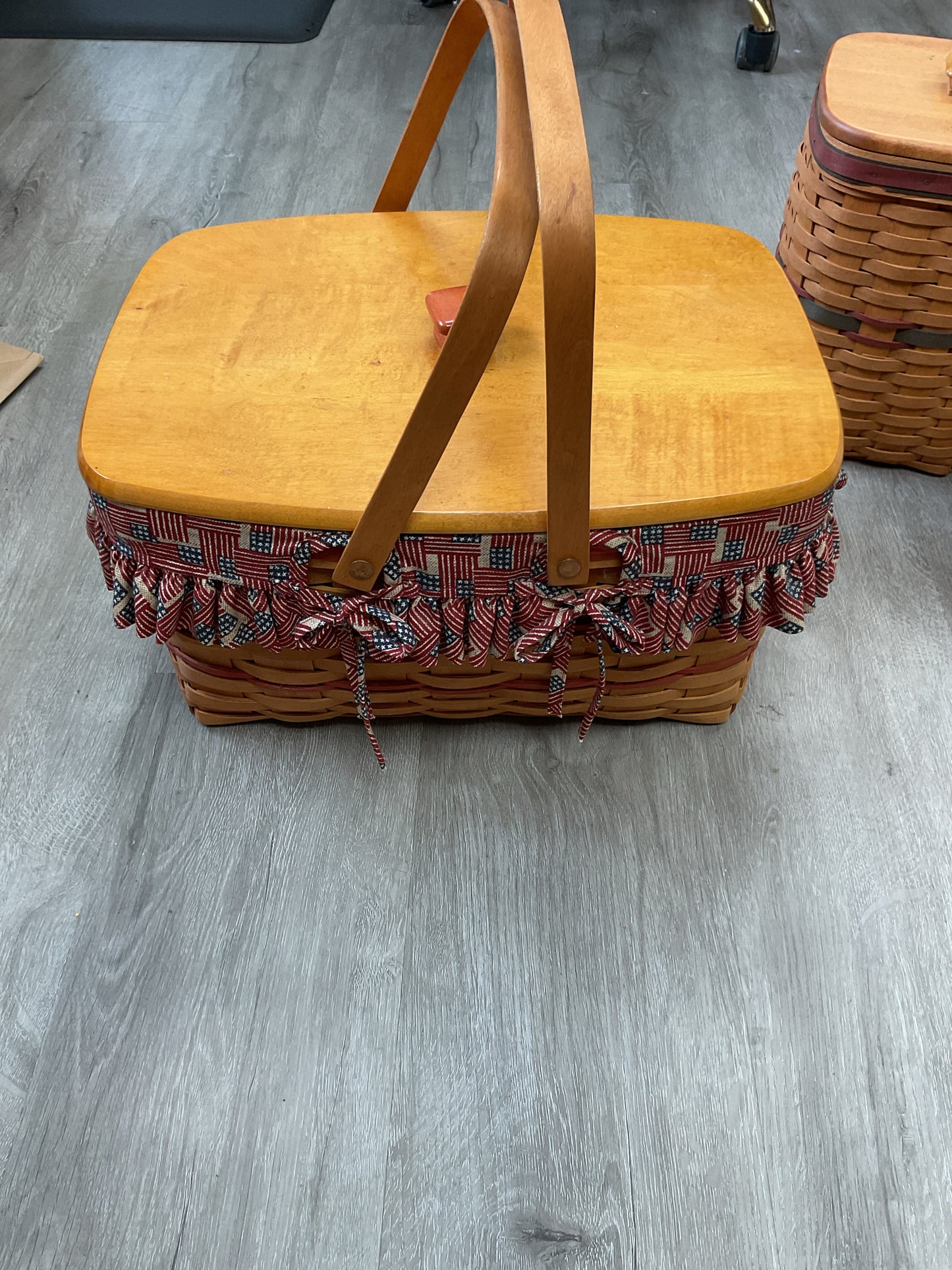 Longaberger Misc. picnic style basket Americana Patriotic American Flag liner