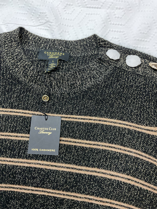 Charter Club Size L Black Shirt Cashmere Luxury NWT black and gold