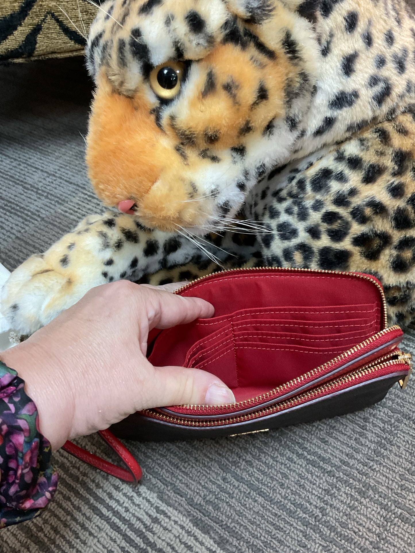 coach Wallet Brown and red double zip C5576 NWOT
