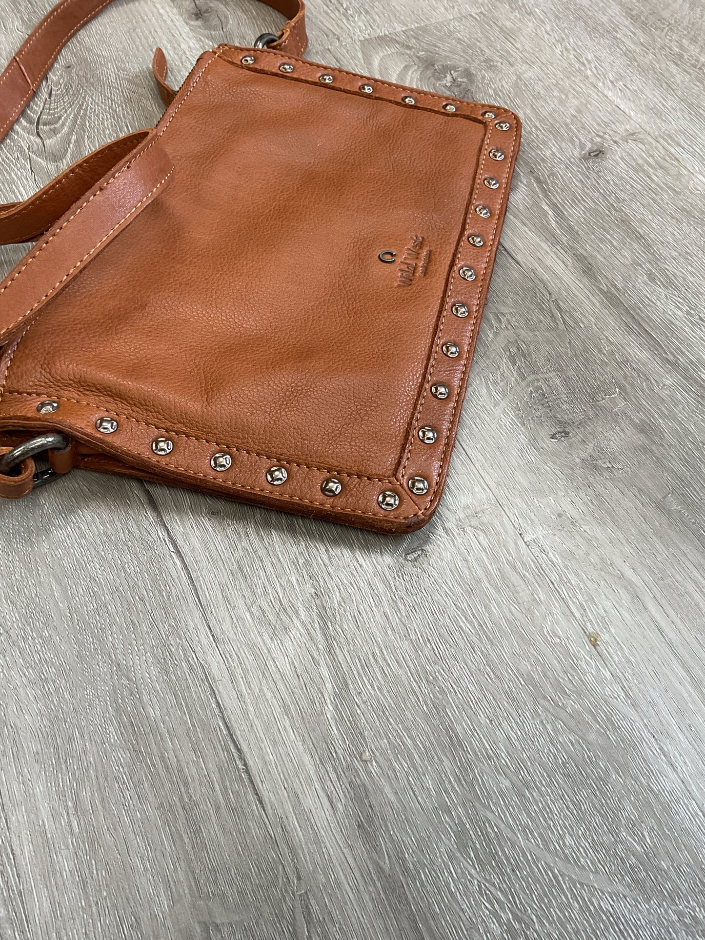 Wild West Purse Tan leather studded crossbody triple compartment