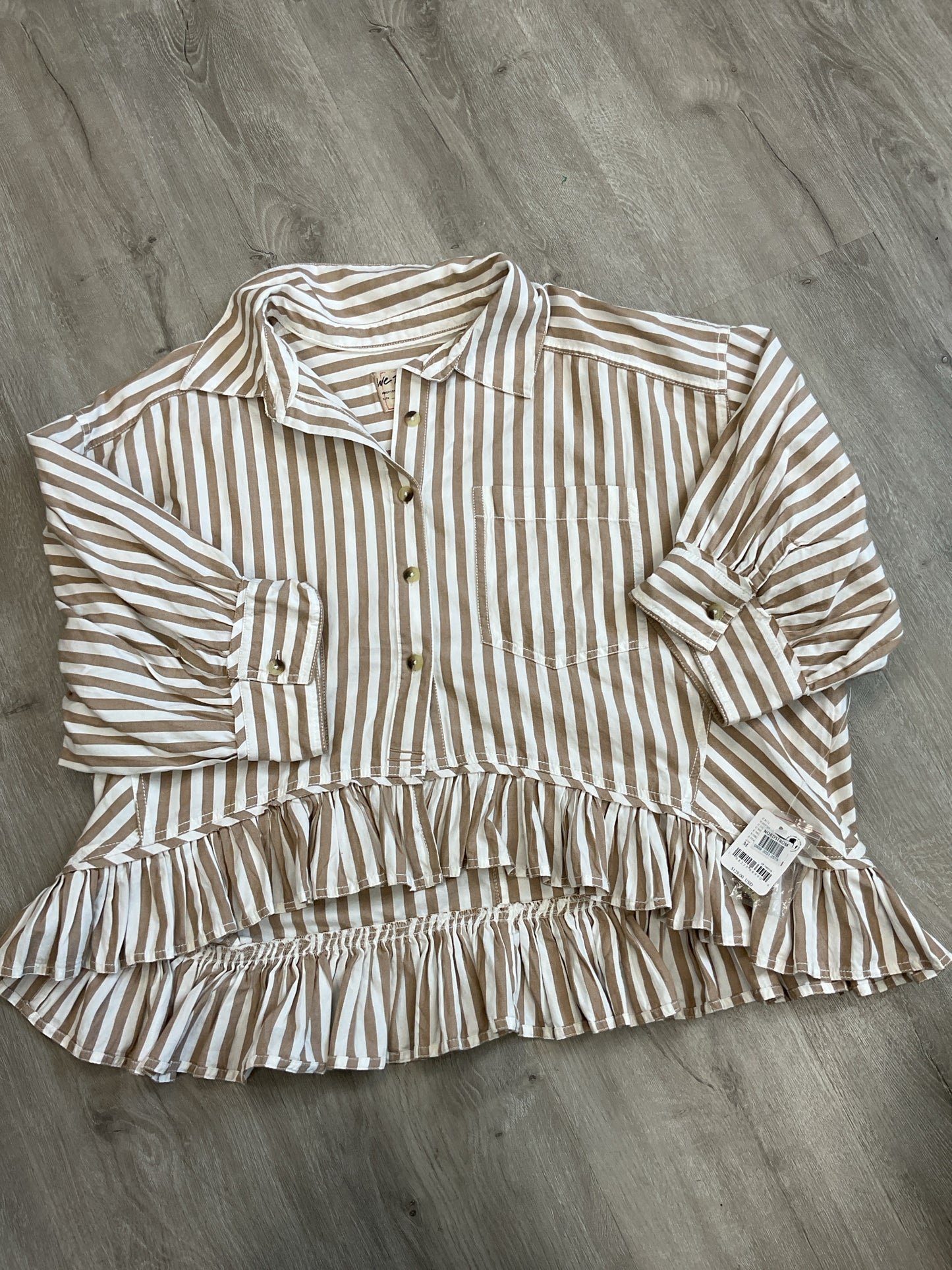 we the free Size M Shirt$128 white & tan striped blouse NWT crop ruffle