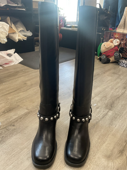 Marc Fisher 6.5 Black Boots Ofida black studded moto boots knee high