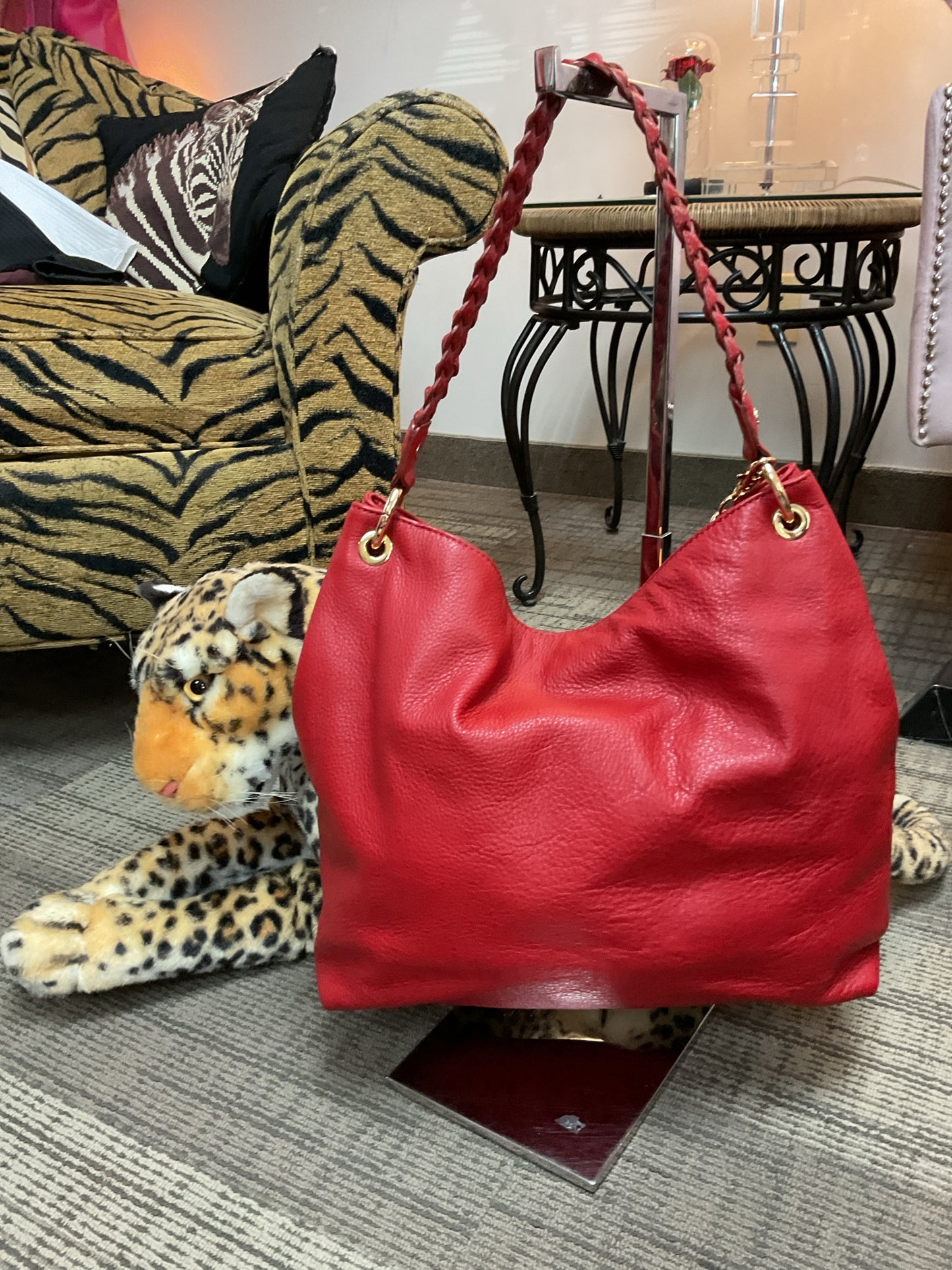 Michael Kors Purse pebbled leather shoulder bag gold hang tag and tassel