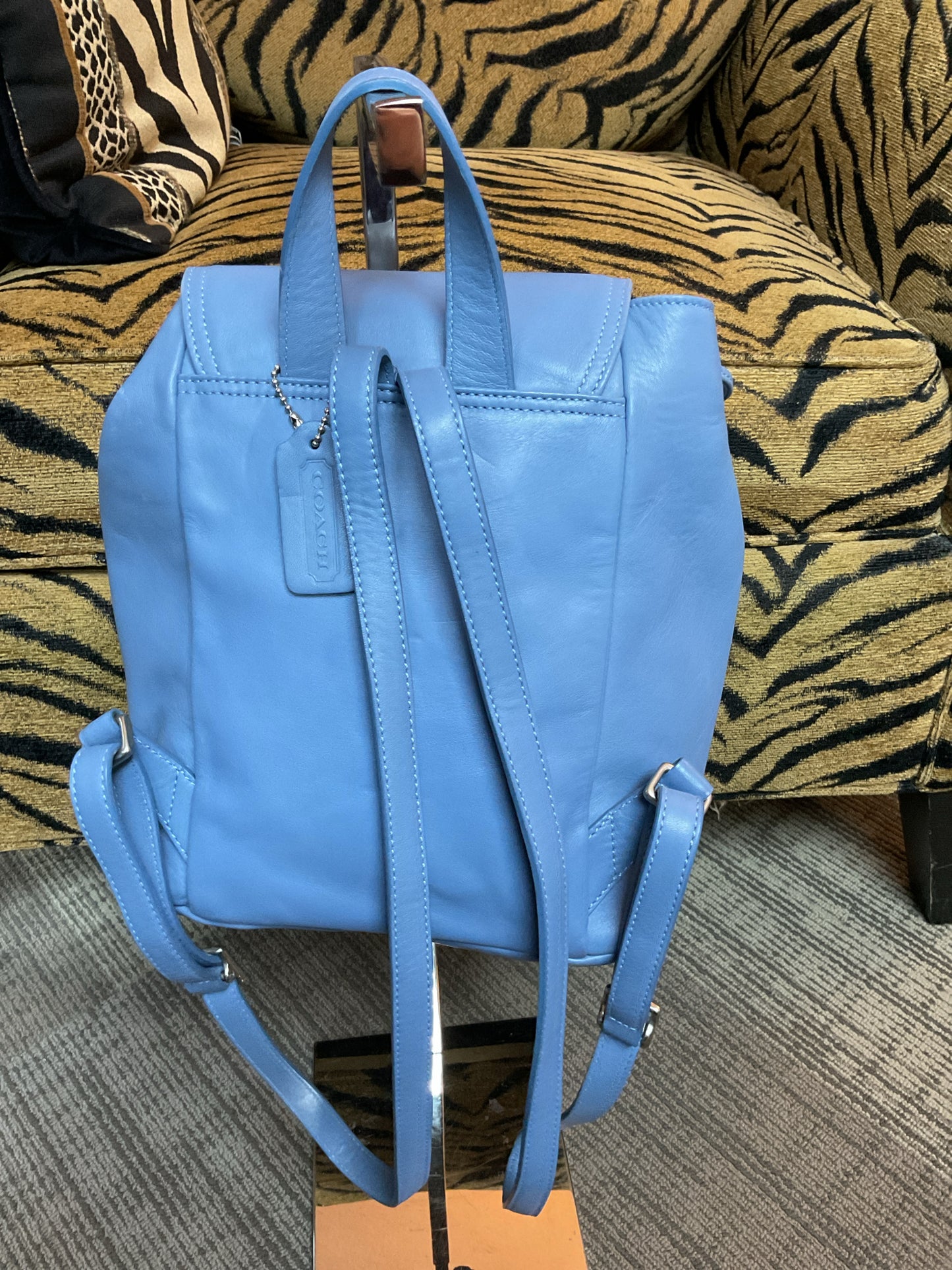 coach Backpack  flap vintage backpack number 9858 sky blue leather Y2K