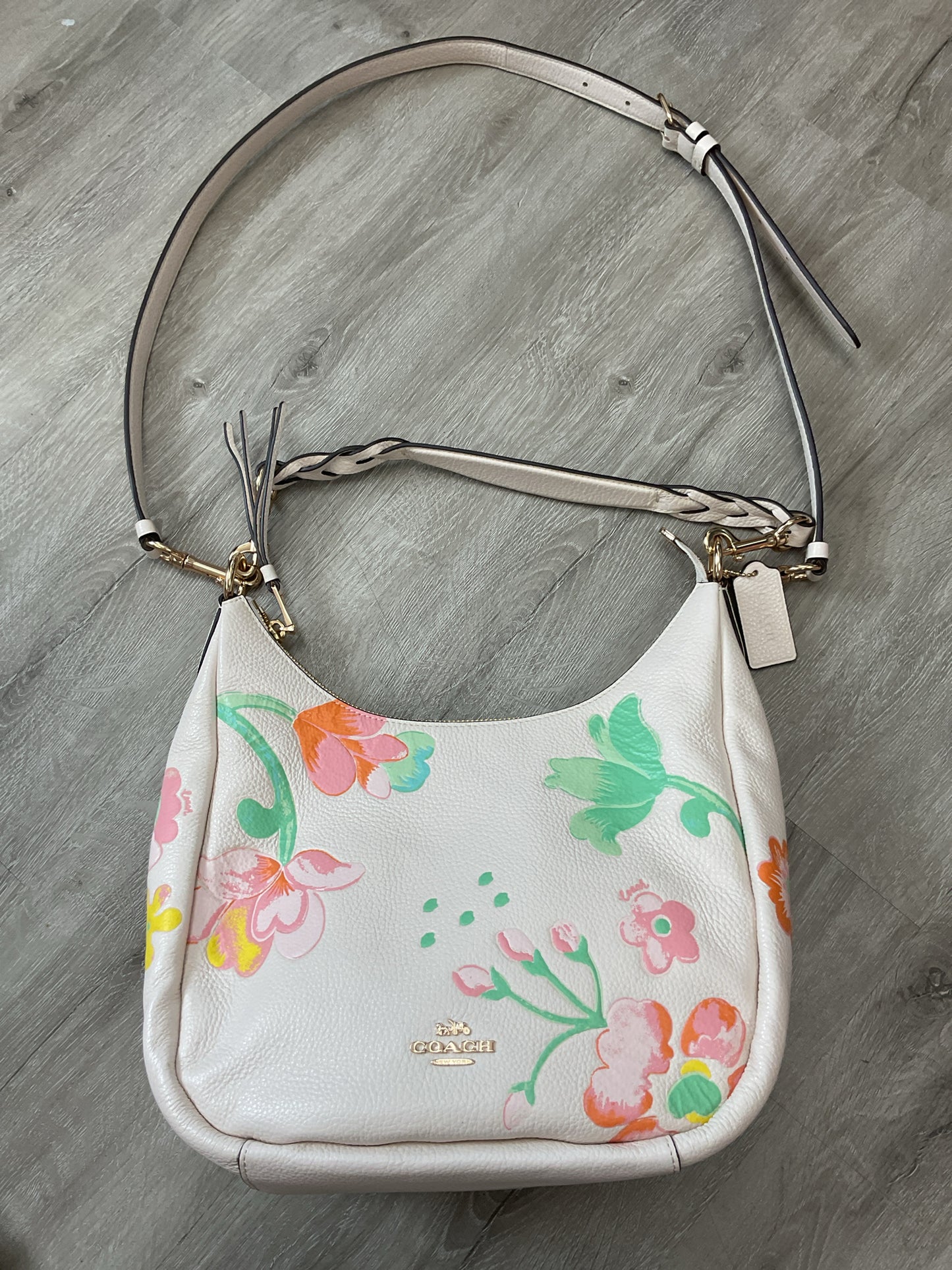 coach Purse Jules Hobo Leather With Dreamy Land Floral Print gold chalk