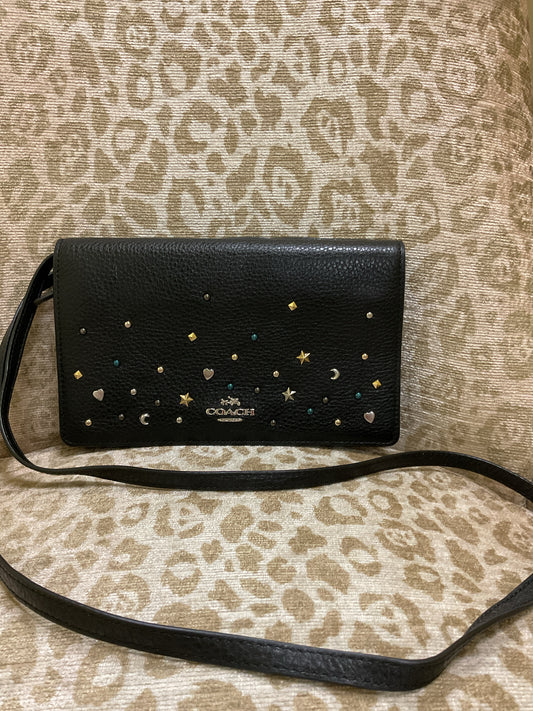 Purse moon & stars studded wallet crossbody flap purse black leather