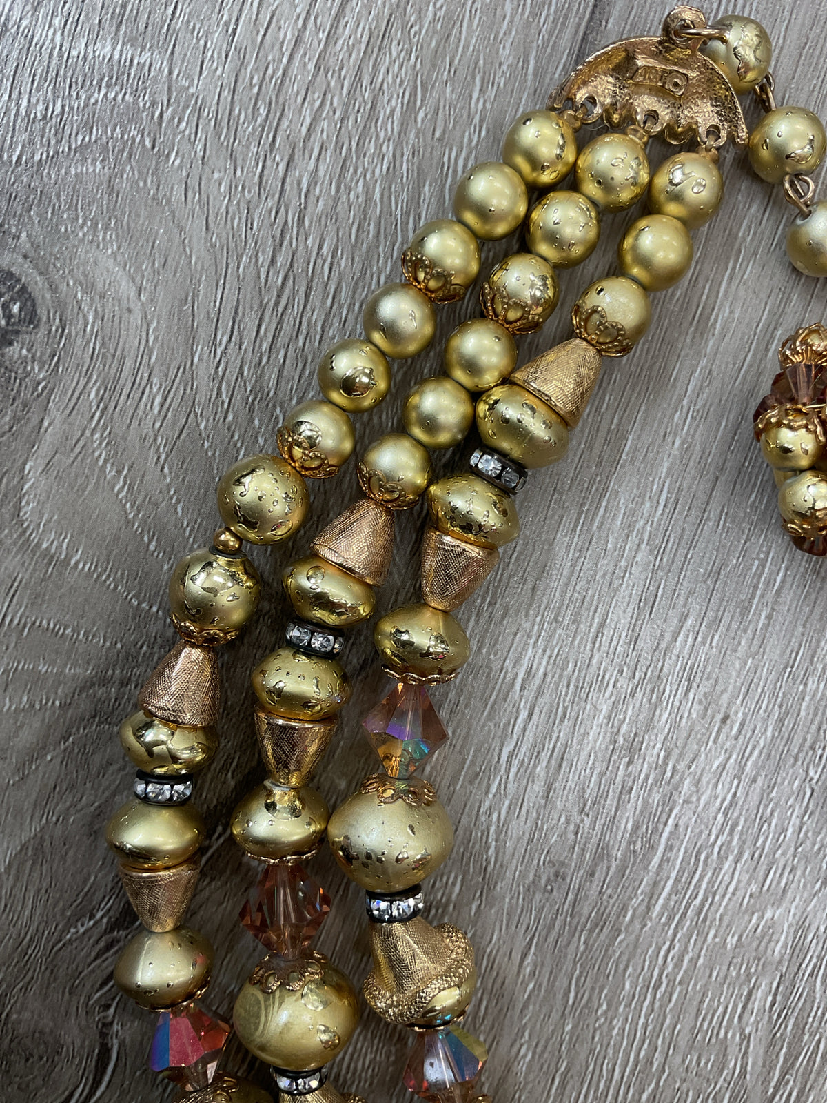 Vintage Necklace 3 strand ornate 50's with clip earrings