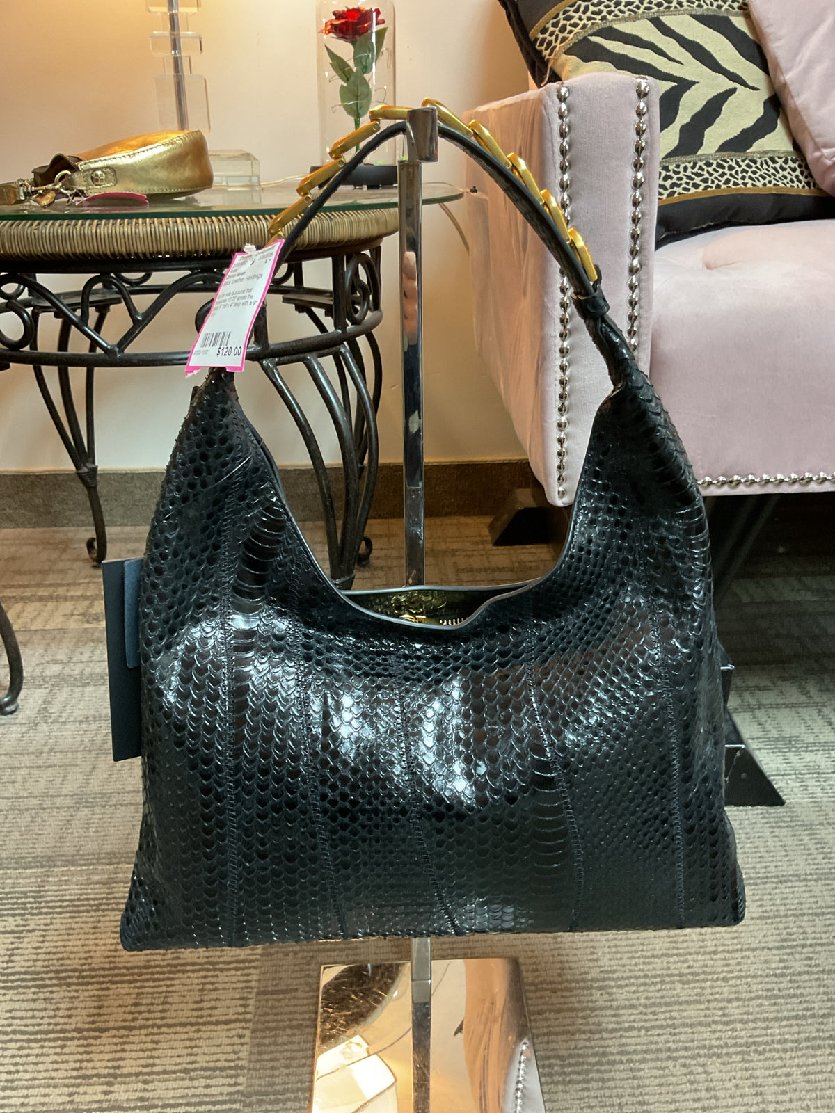 Donna Karan Purse NWT black python with gold chain