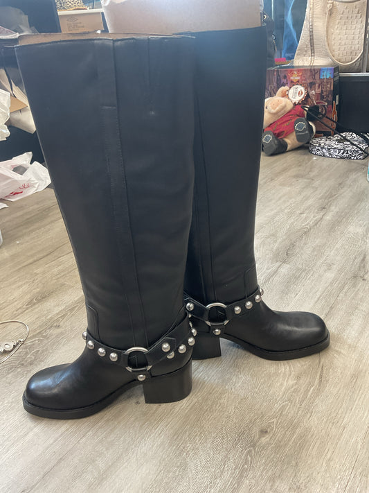 Marc Fisher 6.5 Black Boots Ofida black studded moto boots knee high