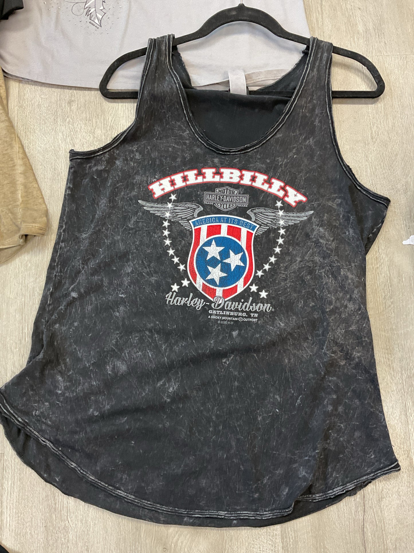 Harley Davidson Size XL Black Shirt acid wash tank top Hillbilly ladies