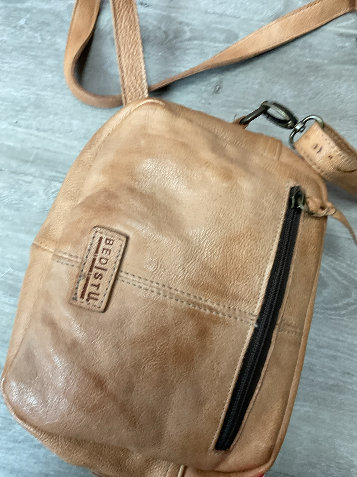 BED STU Purse tan leather crossbody woven design