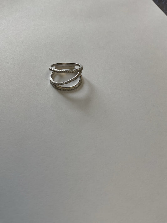 Sterling Silver Ring inlaid cz triple bands