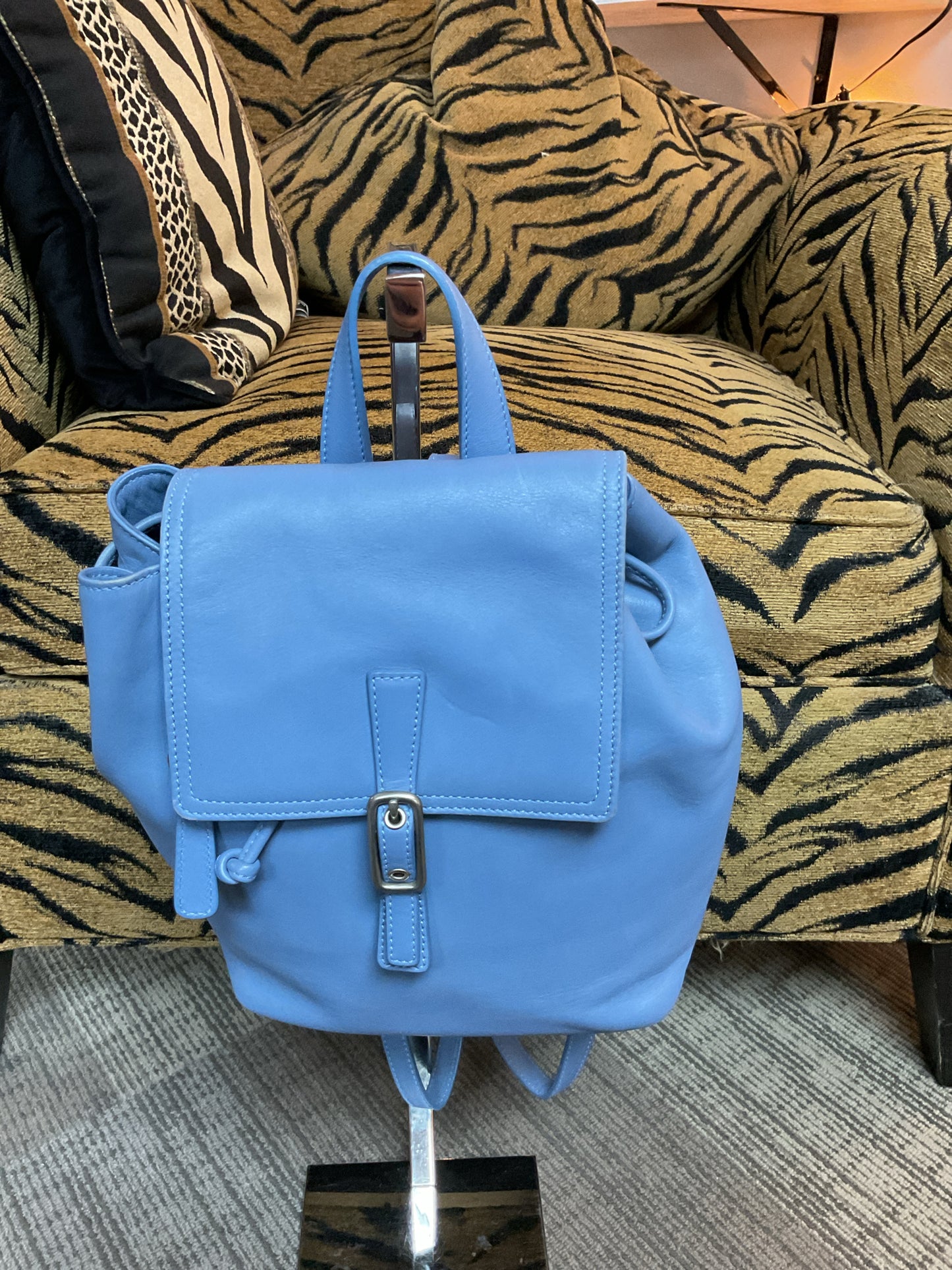 coach Backpack  flap vintage backpack number 9858 sky blue leather Y2K