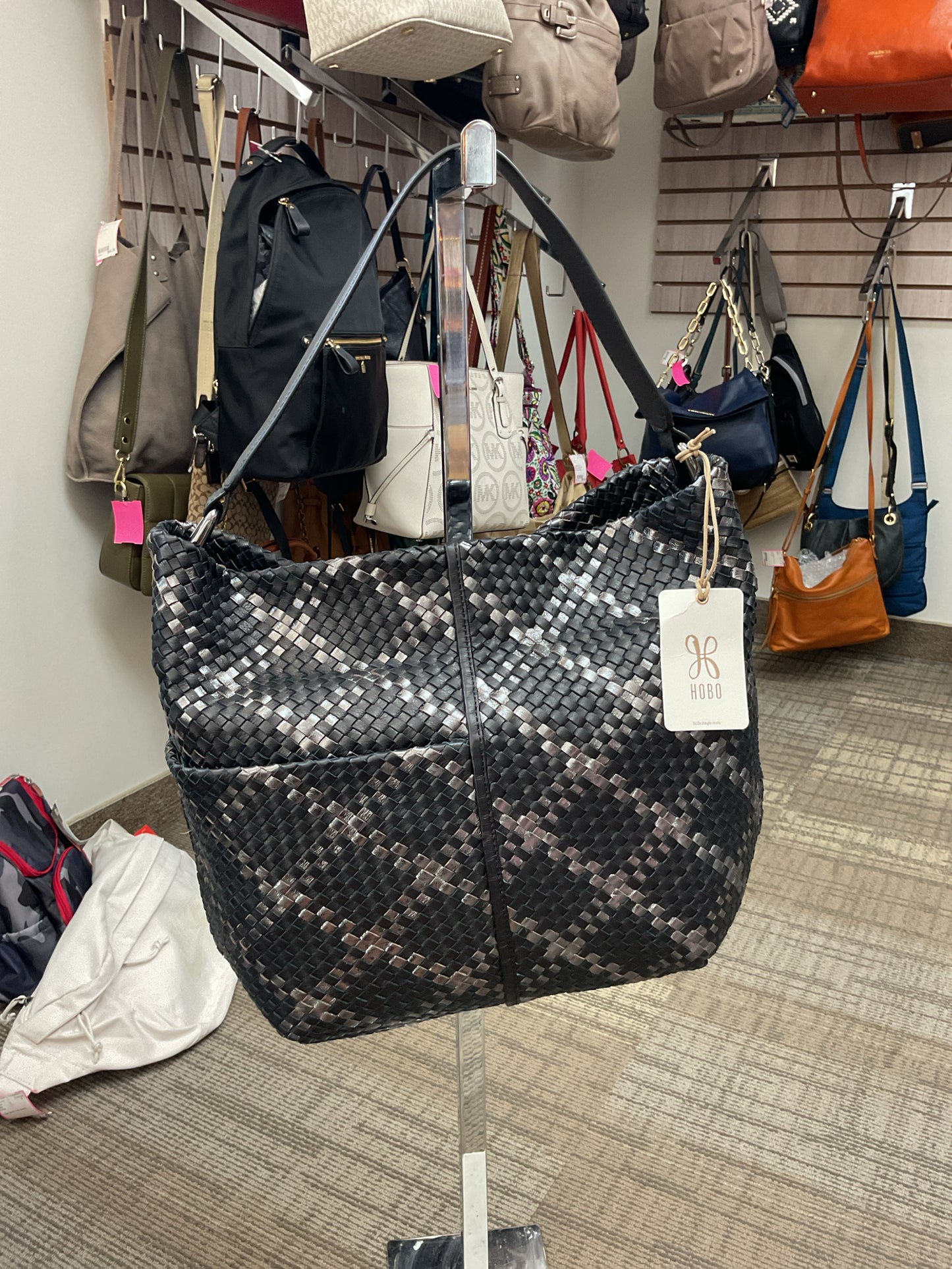Hobo Purse Black Metallic Woven NWT large shoulder bag