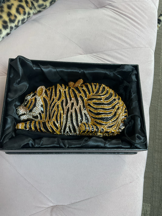 fashion Purse Tiger Rhinestone Clutch purse evening bag crystals NEW