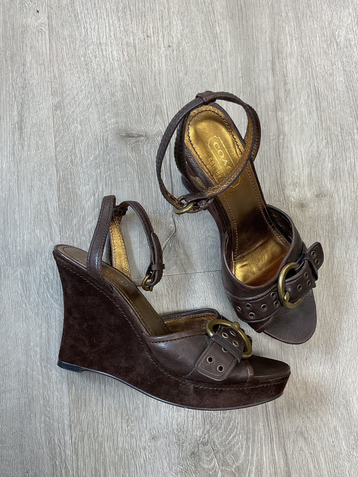 coach 7 Brown Sandals Y2K brown platform ankle strap