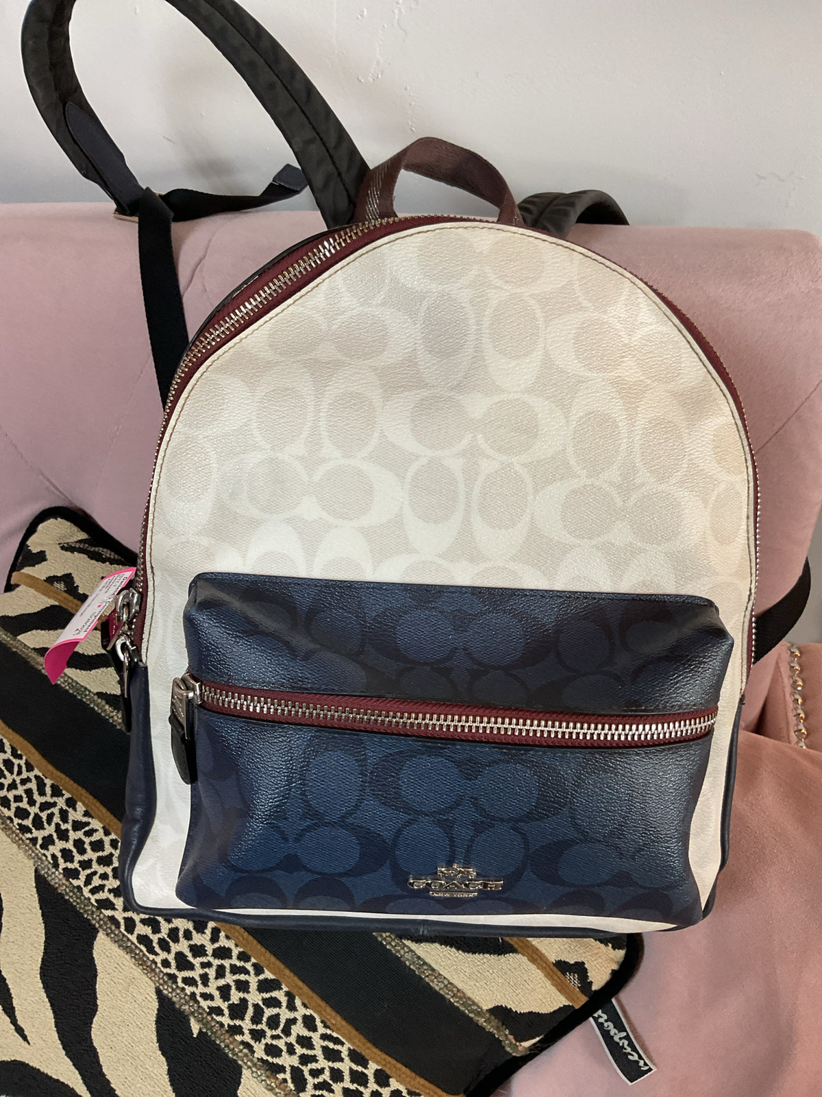 coach Backpack 91074 Charli backpack navy and white signiture