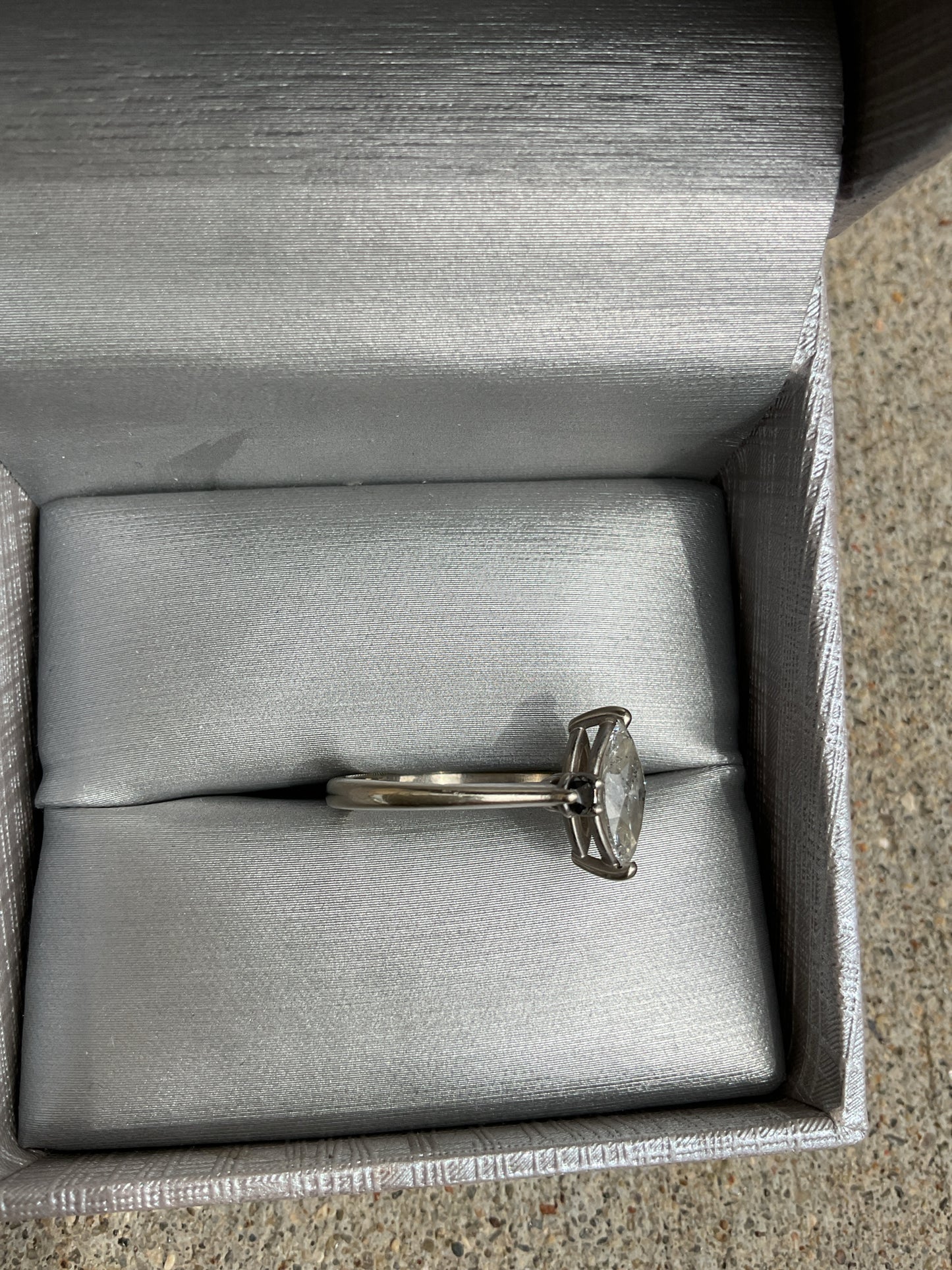14K Ring white gold marquis 1ct large diamond solitaire with companion black gem