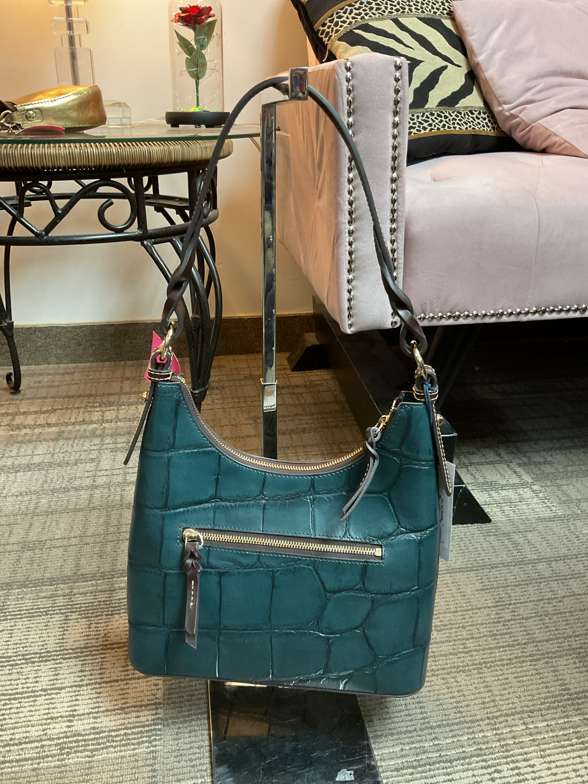 Dooney & Bourke Purse Denison Bryce Hobo teal croco small