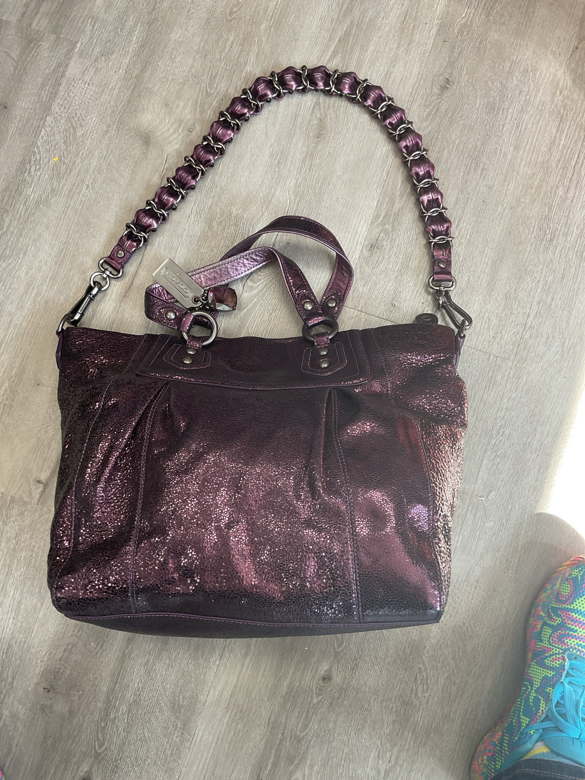 coach Purse Vintage 14421 MADISON TEXTURED METALLIC PURPLE LG CLAIRE HANDBAG