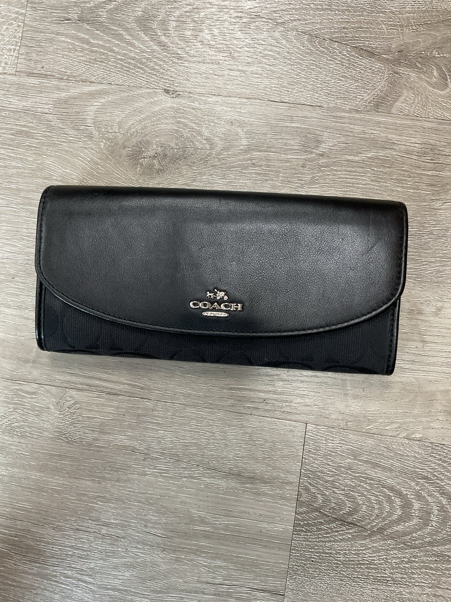 coach Wallet vintage black leather flap full size signiture
