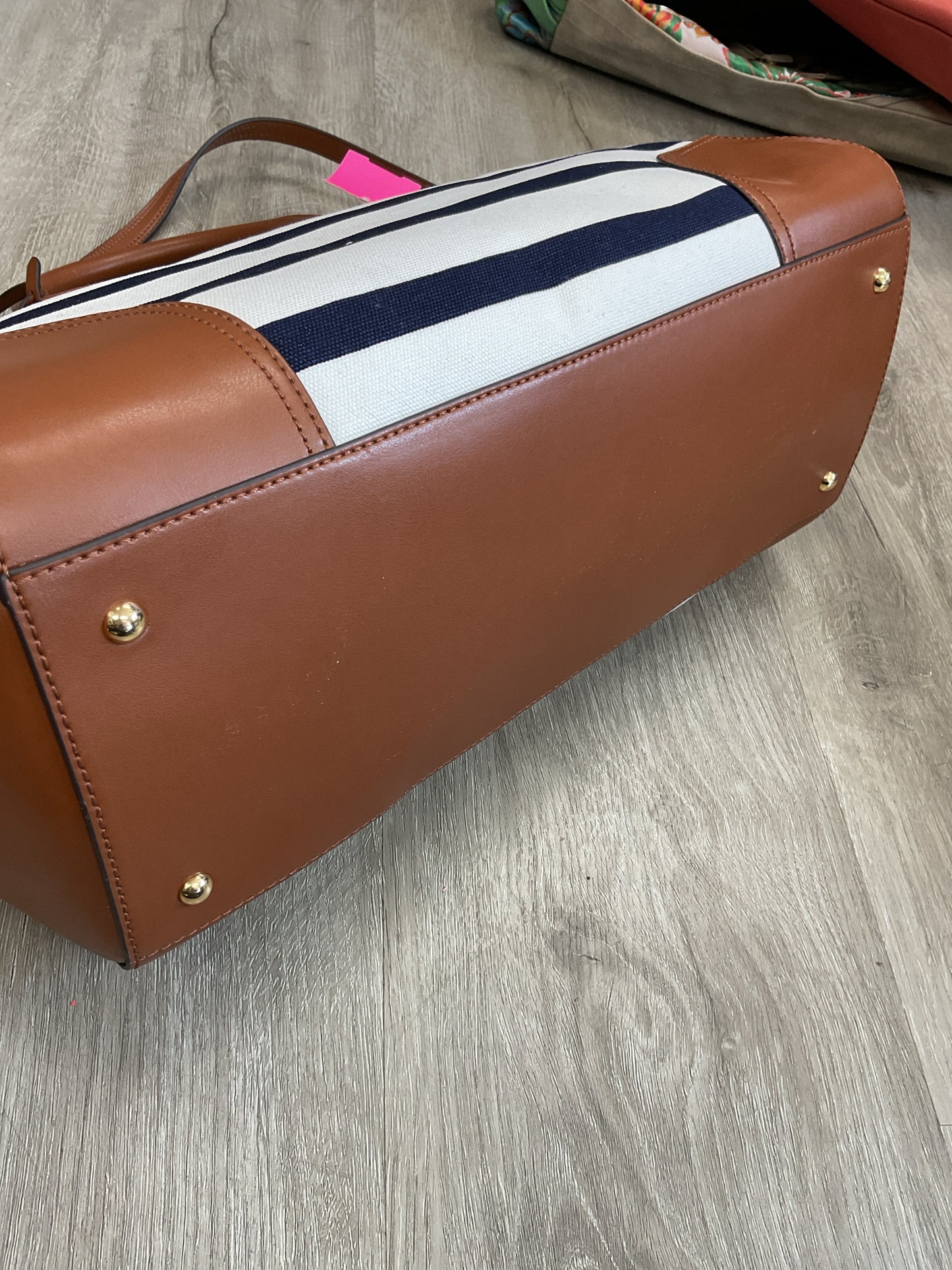 Ralph Lauren Purse New Beverley Zim Satchel Navy & White Striped & Leather
