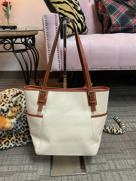 Dooney & Bourke Purse side pocket shopper pebbled leather tote Ivory & brown