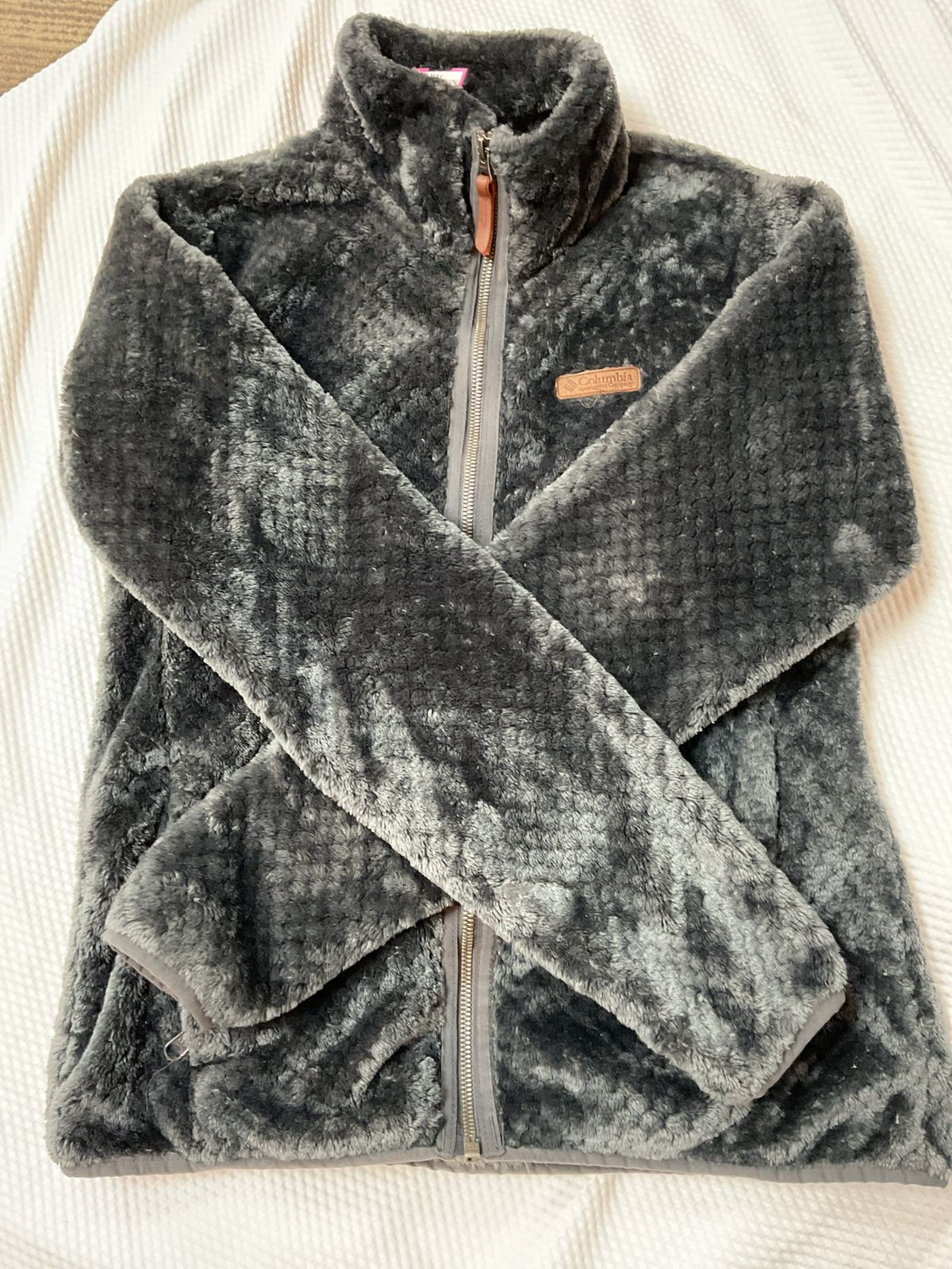 Columbia Size S Gray jacket like new deep gray zip warm & fuzzy