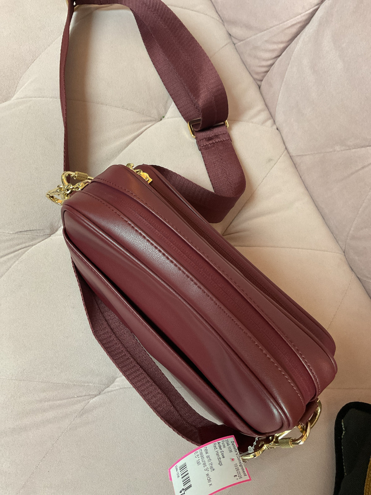 Arden Cove Purse burgundy leather anti theft wire in strap NWOT crossbody