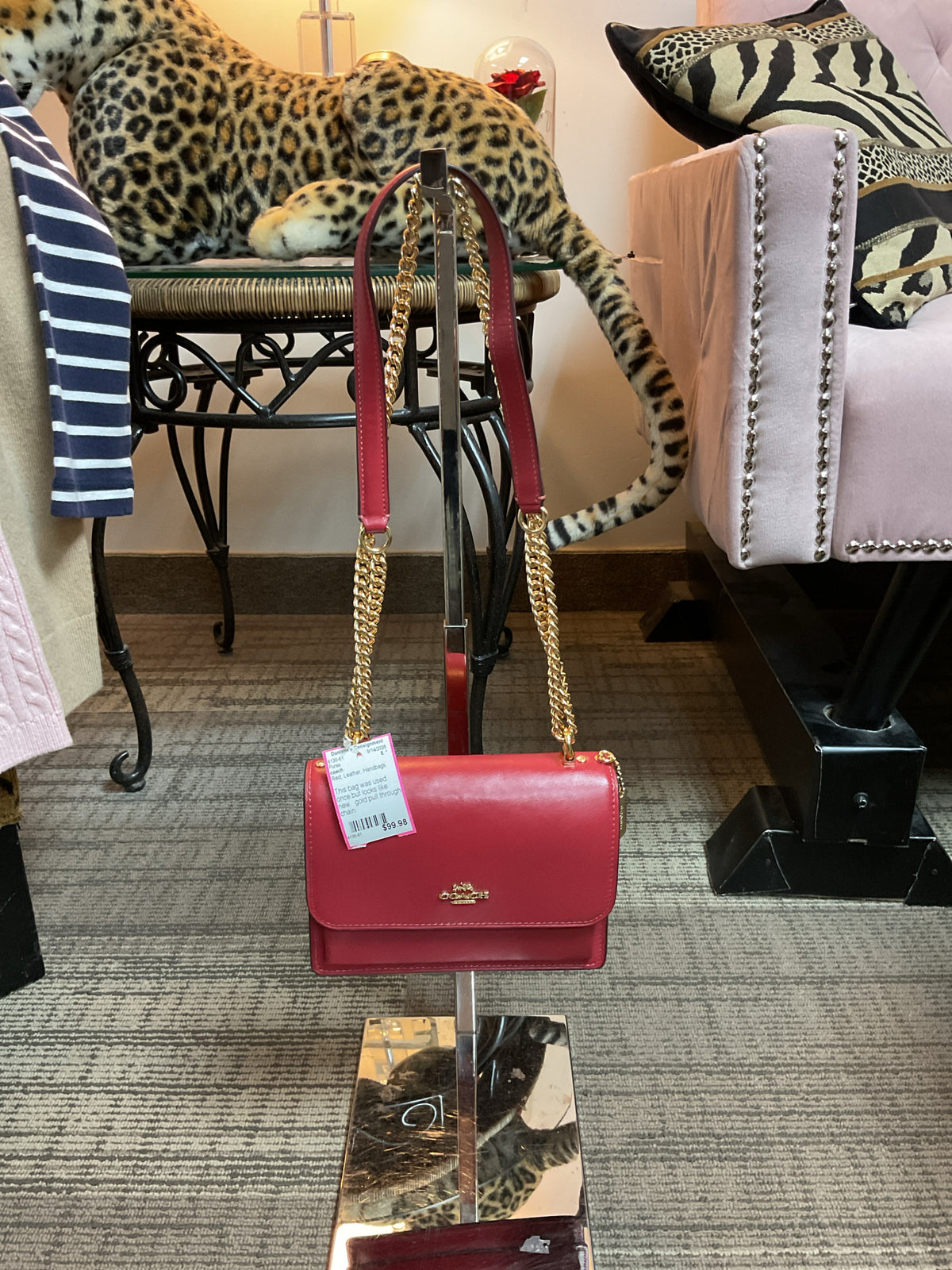 coach Purse Mini Klare CB123 7" x 5" x 2" Refined Calf Leather True Red Gold