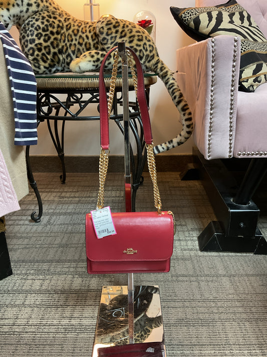 coach Purse Mini Klare CB123 7" x 5" x 2" Refined Calf Leather True Red Gold