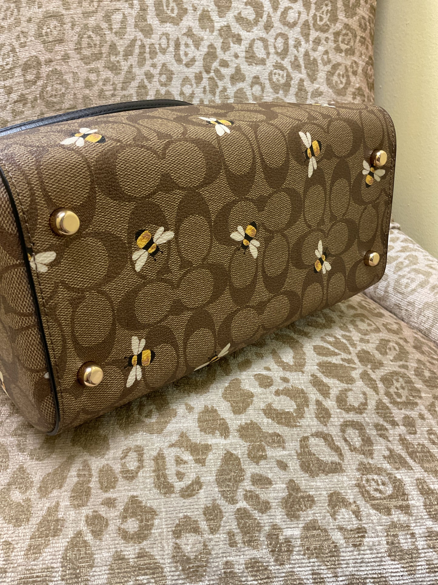 coach Purse C8591 Rowan Satchel Crossbody Bag Signature Bee Print