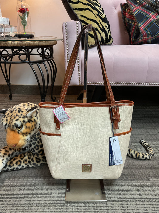 Dooney & Bourke Purse side pocket shopper pebbled leather tote Ivory & brown