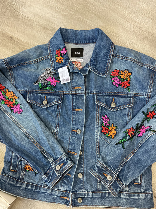 BDG Size M Denim jacket black drow embroidered flowers oversized small