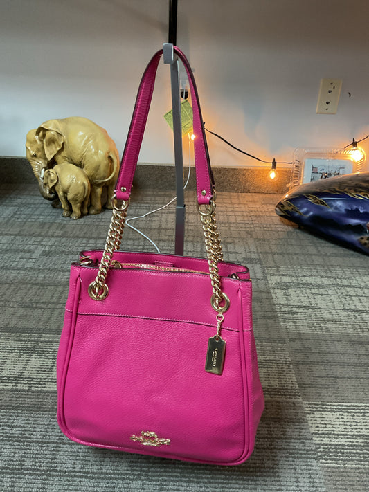 coach Purse C8315 Cammie Chain Bucket Handbag Pebble Leather Bold Pink NWT $450