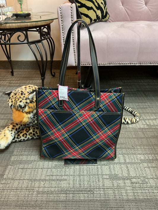 Dooney & Bourke Purse BLACK TARTAN PLAID LEATHER HANDLES MARKET TOTE