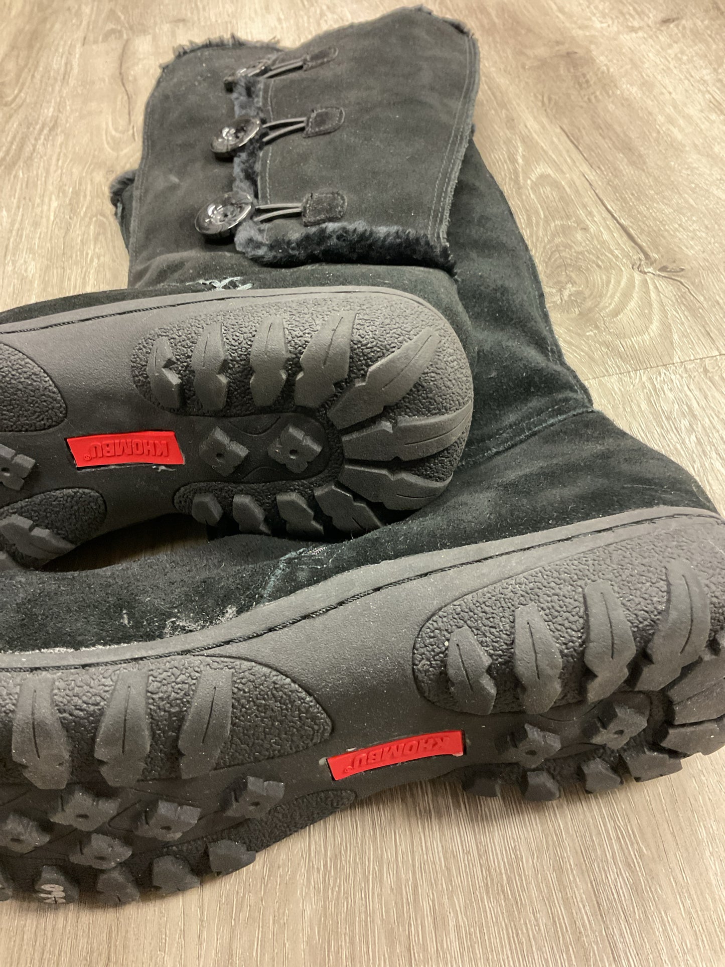 Khombu 9.5 Black Boots SUEDE faux fur lined new tall