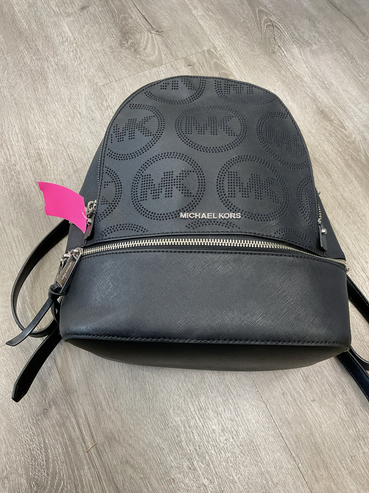 Michael Kors Backpack perforated MK silver zippers medium