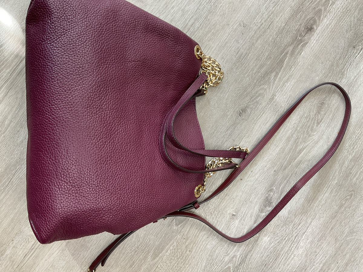 Michael Kors Purse plum purple 3 compartment gold chain shoulder bag & long stra