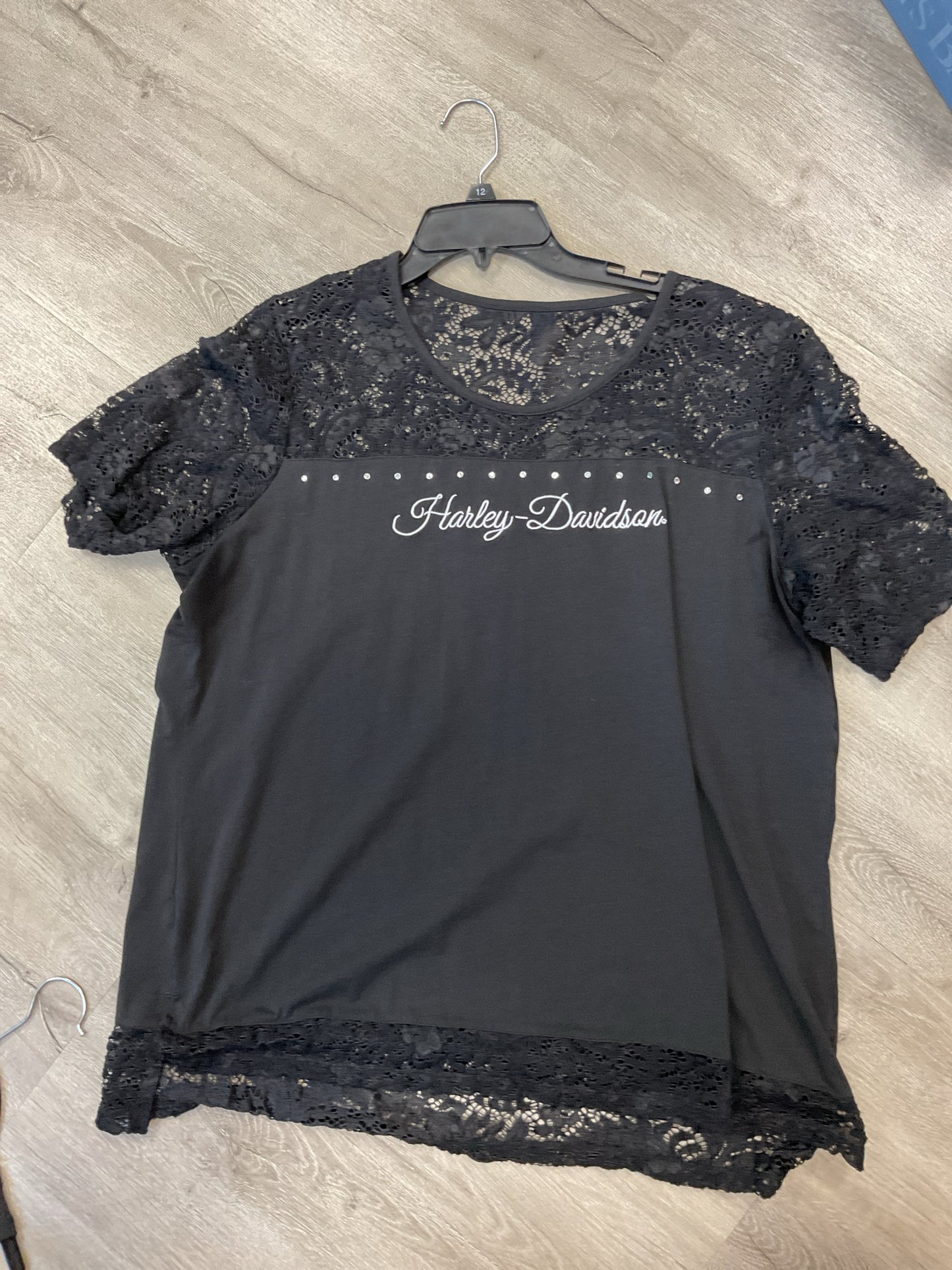 Harley Davidson Size XXL Black Shirt lacey uppoer short sleeve with rhinestones
