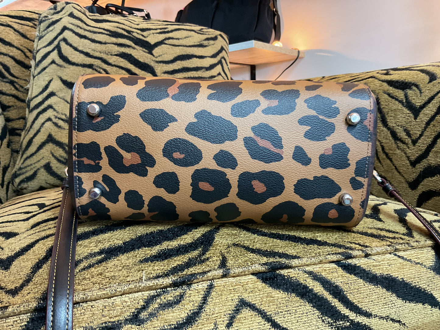 coach Purse CC758 Rowan Satchel In Signature Canvas & Leather With Leopard Print