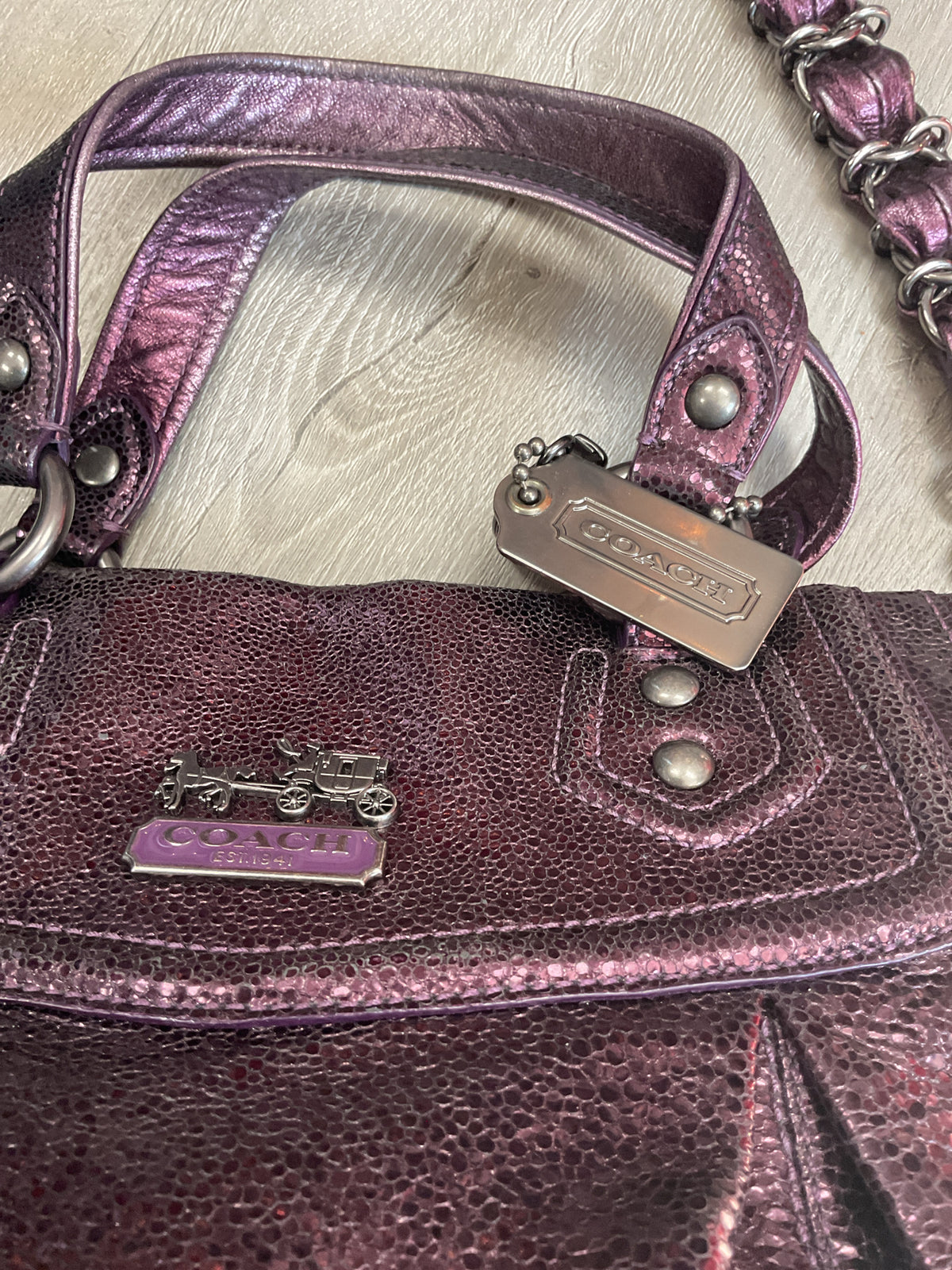 coach Purse Vintage 14421 MADISON TEXTURED METALLIC PURPLE LG CLAIRE HANDBAG