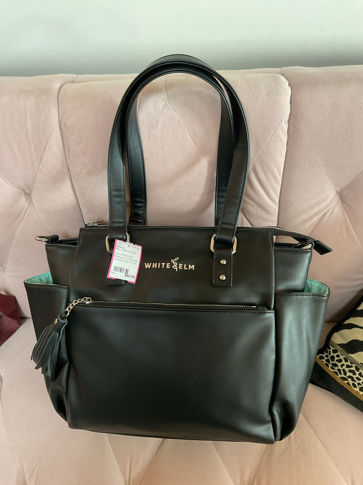White Elm Purse business zip tote outside pockets tablet ara water bottle pocket