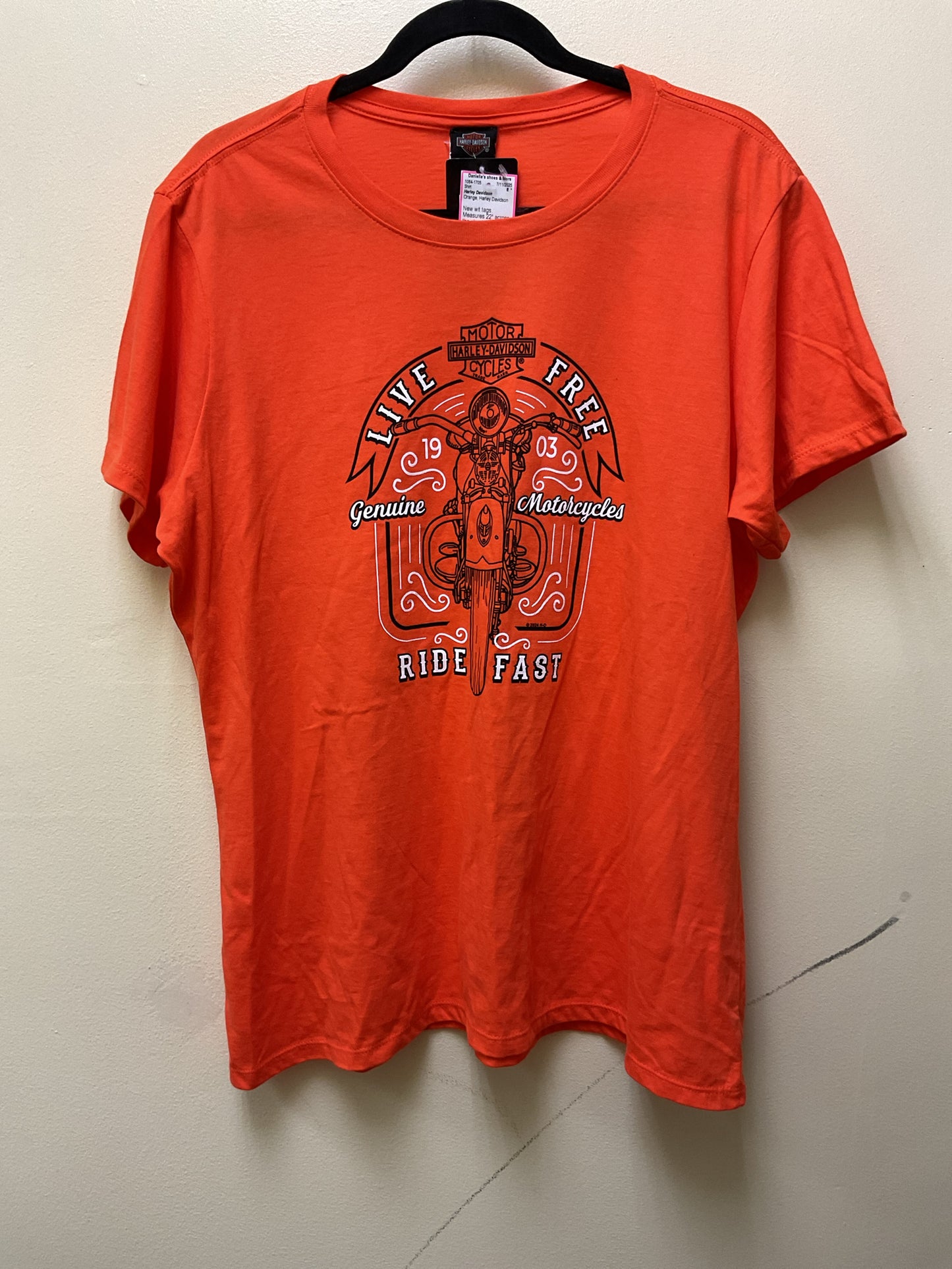 Harley Davidson Size XL Orange Shirt Ladies New