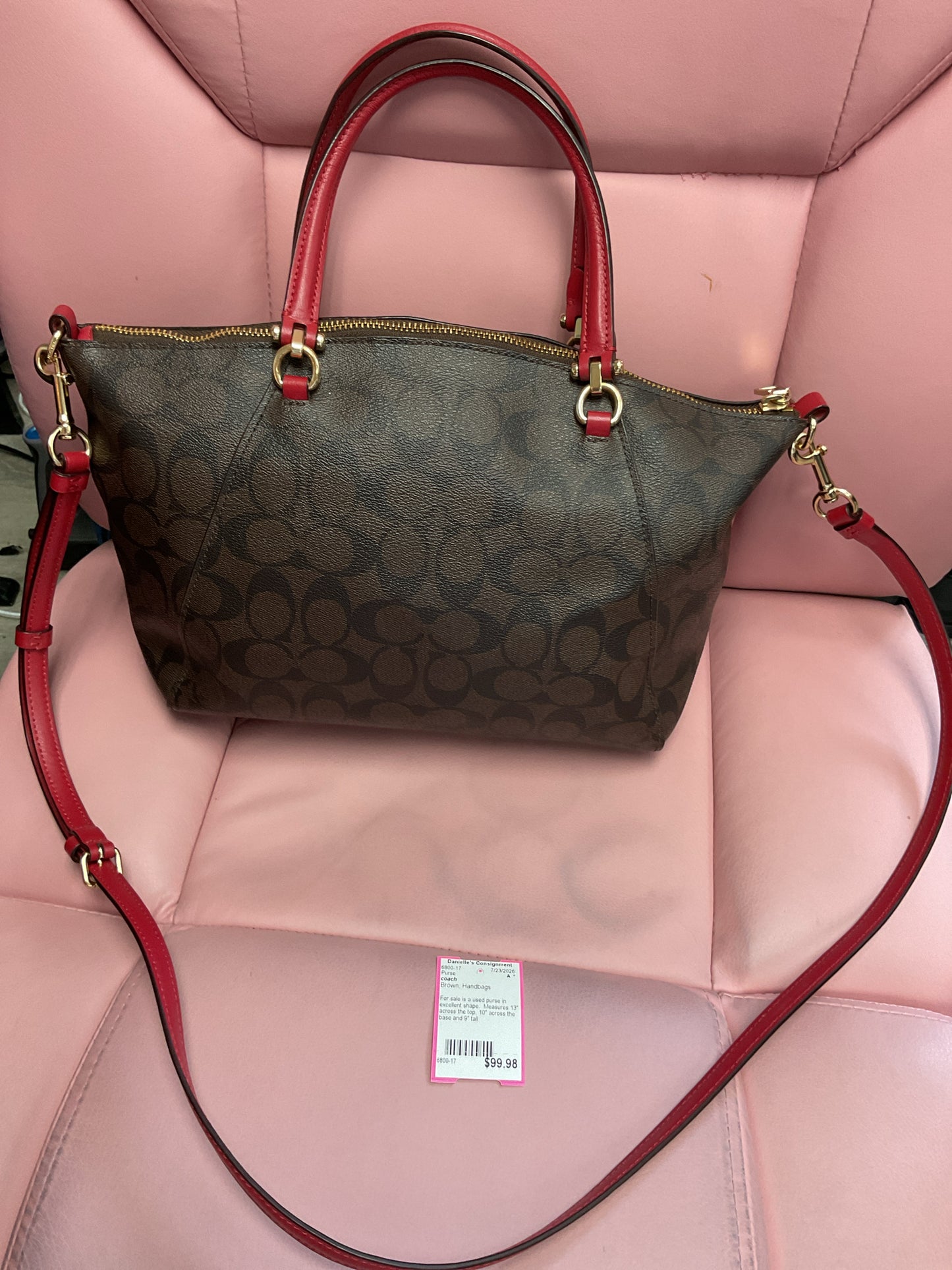 coach Purse Gallery Tote 79998 Chocolate Cherry Signature Canvas Crossbody Satch