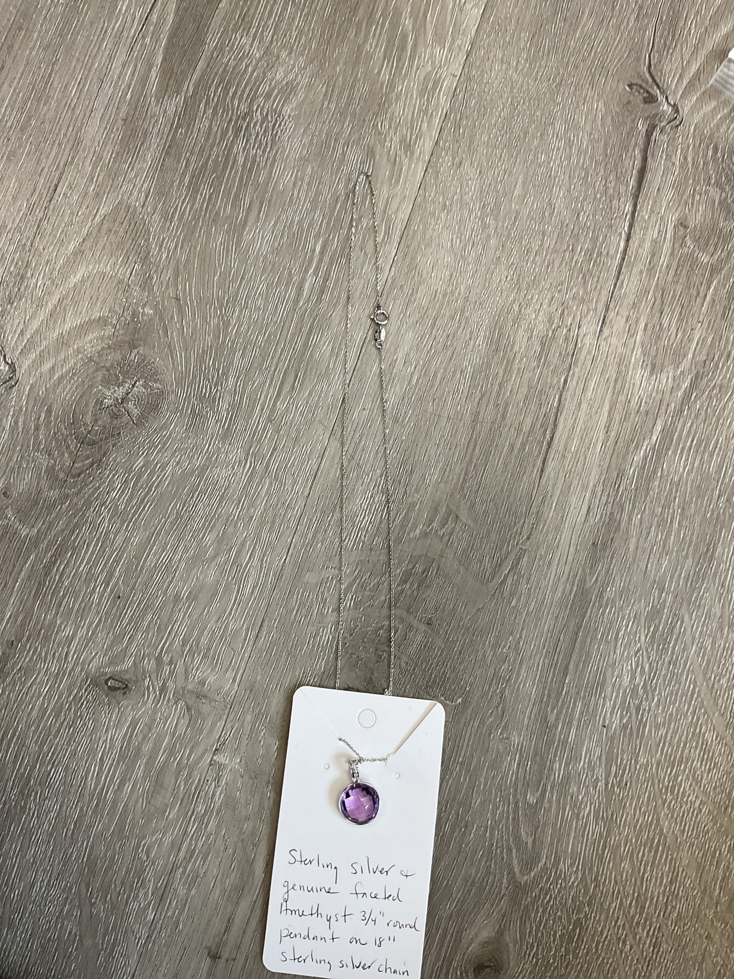 Sterling Silver Necklace new faceted amethyst pendant