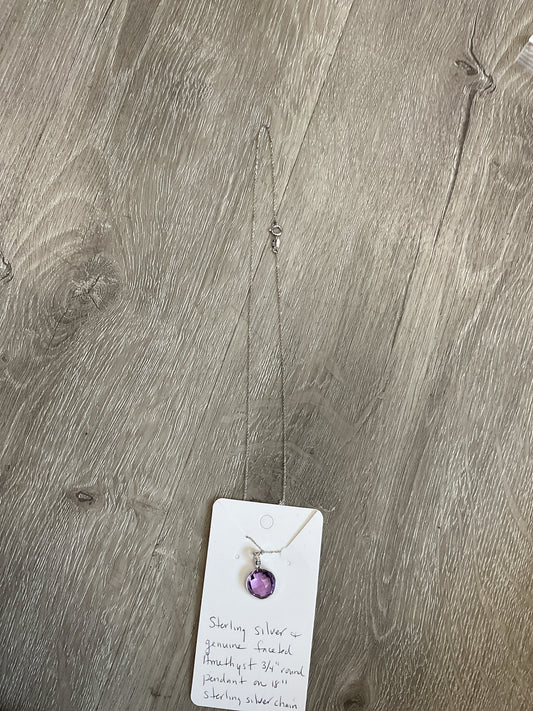 Sterling Silver Necklace new faceted amethyst pendant