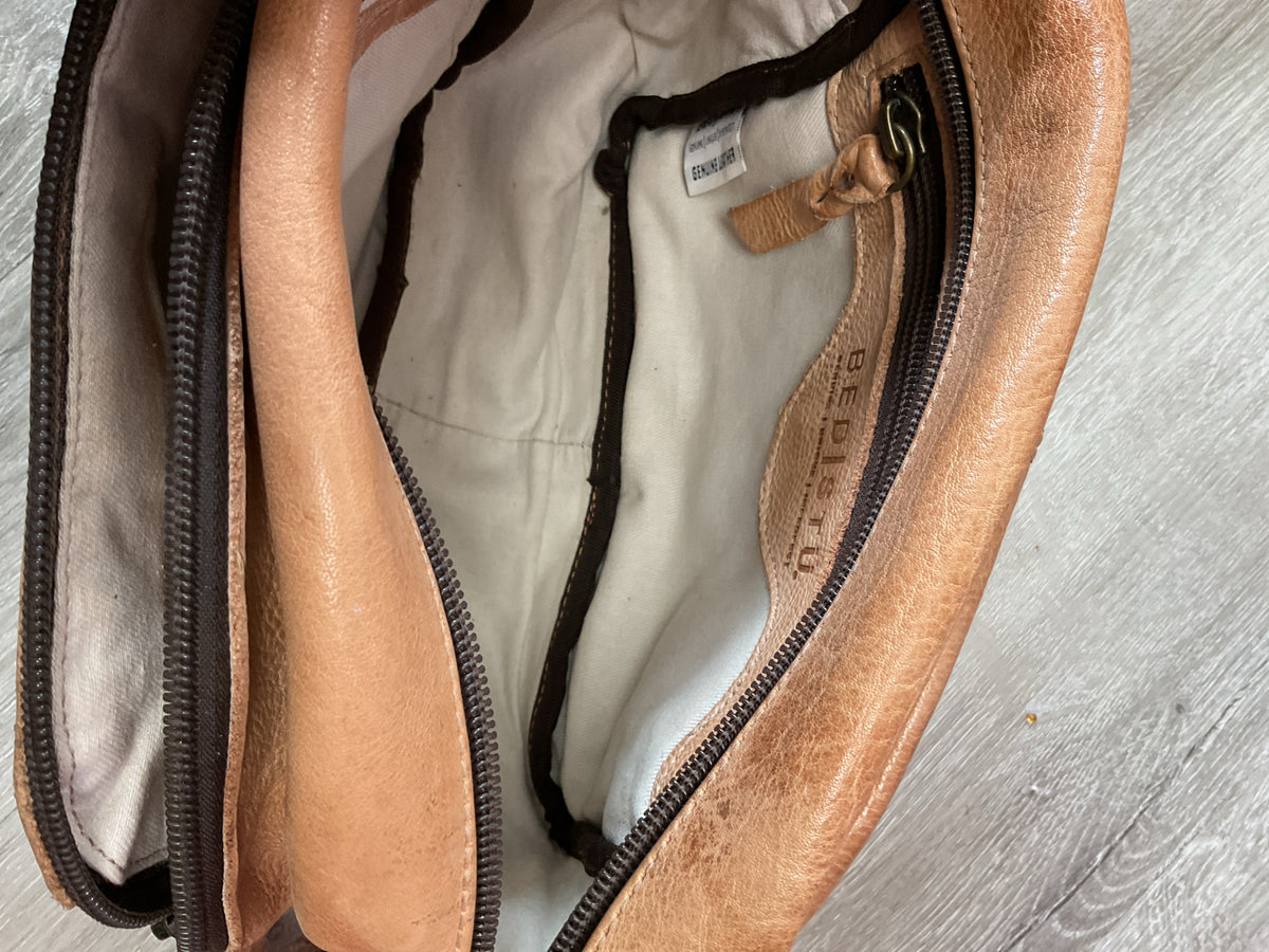 BED STU Purse tan leather crossbody woven design